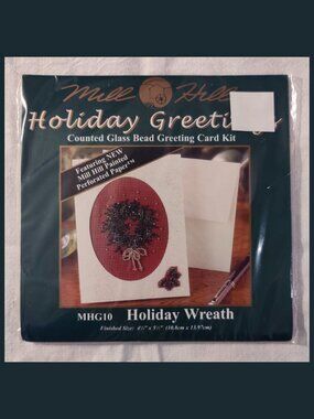 Mill Hill WREATH Holiday Greetings Counted Glass Bead Greeting Card Kit MHG10